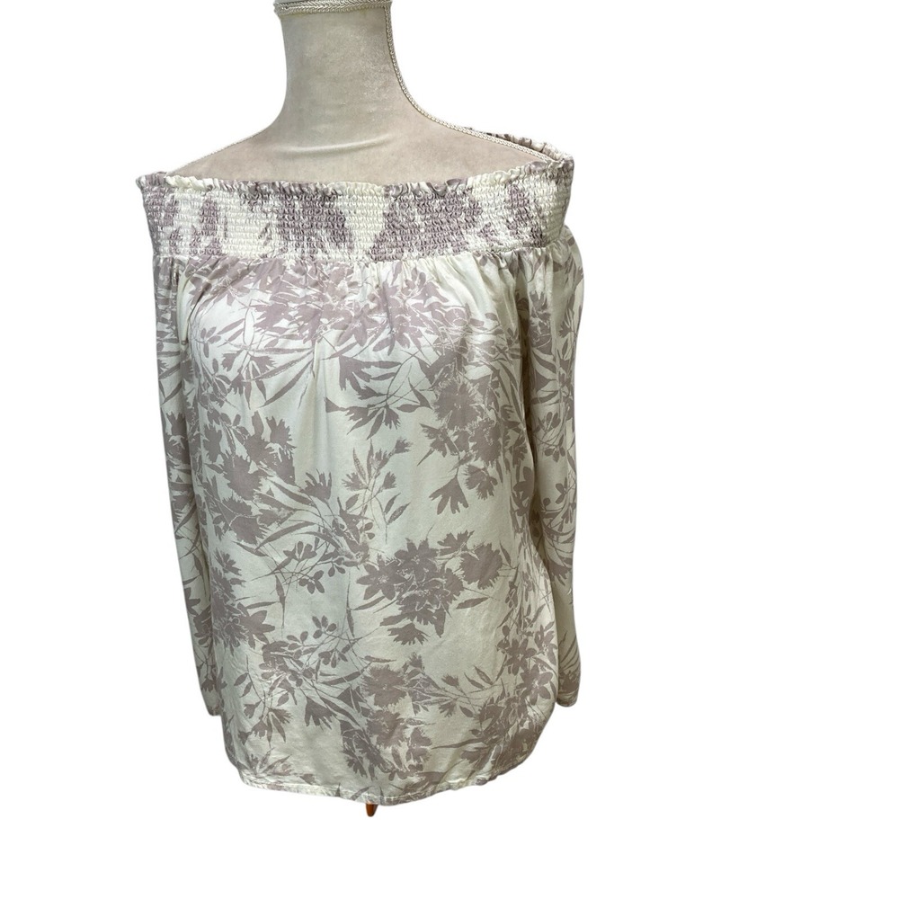 O'Neill Blouse Top Womens M Boho‎ White lilac Floral Viscose Off Shoulder Flowy